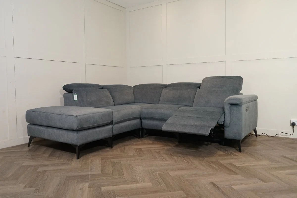 Amalfi Fabric LHF Power Reclining Corner Chaise Sofa, Atlantic Grey - Image 4