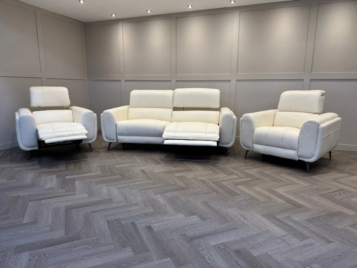 Amber 3+1+1 Seater Sofa Set, Power Recliner & Headrests, Frost Leather - Image 3
