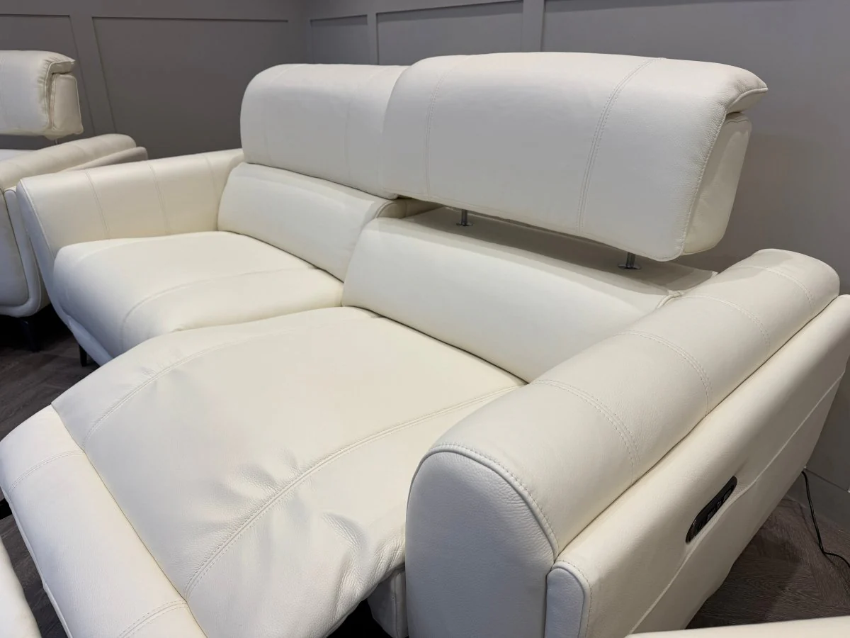 Amber 3+1+1 Seater Sofa Set, Power Recliner & Headrests, Frost Leather - Image 4