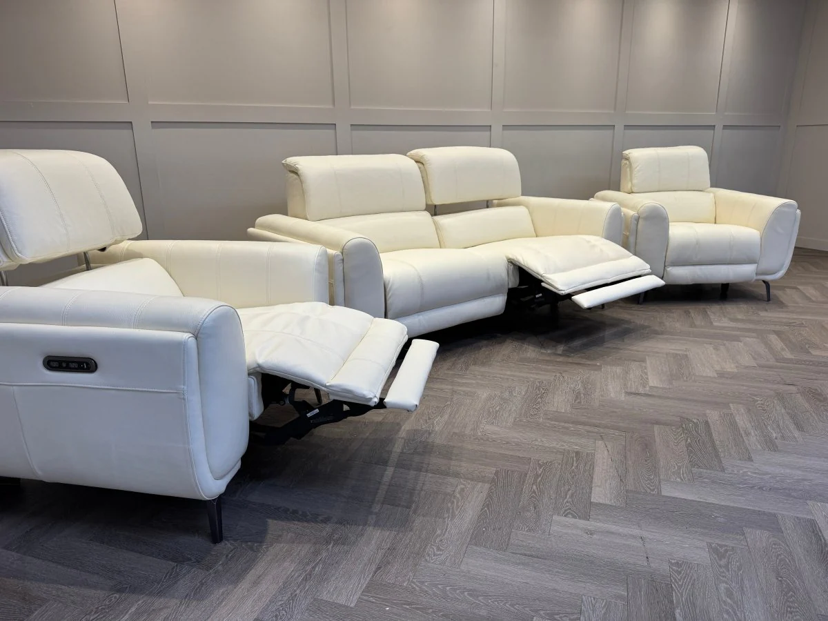 Amber 3+1+1 Seater Sofa Set, Power Recliner & Headrests, Frost Leather - Image 5