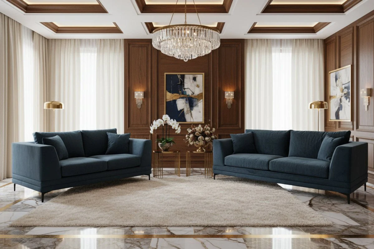 Belvedere Fabric Sofa Set, Chunky Chenille Navy - Image 2
