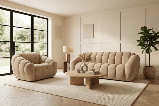 Bubble Large 3 Seater Sofa & Armchair, Cashmere Sand - Image 3