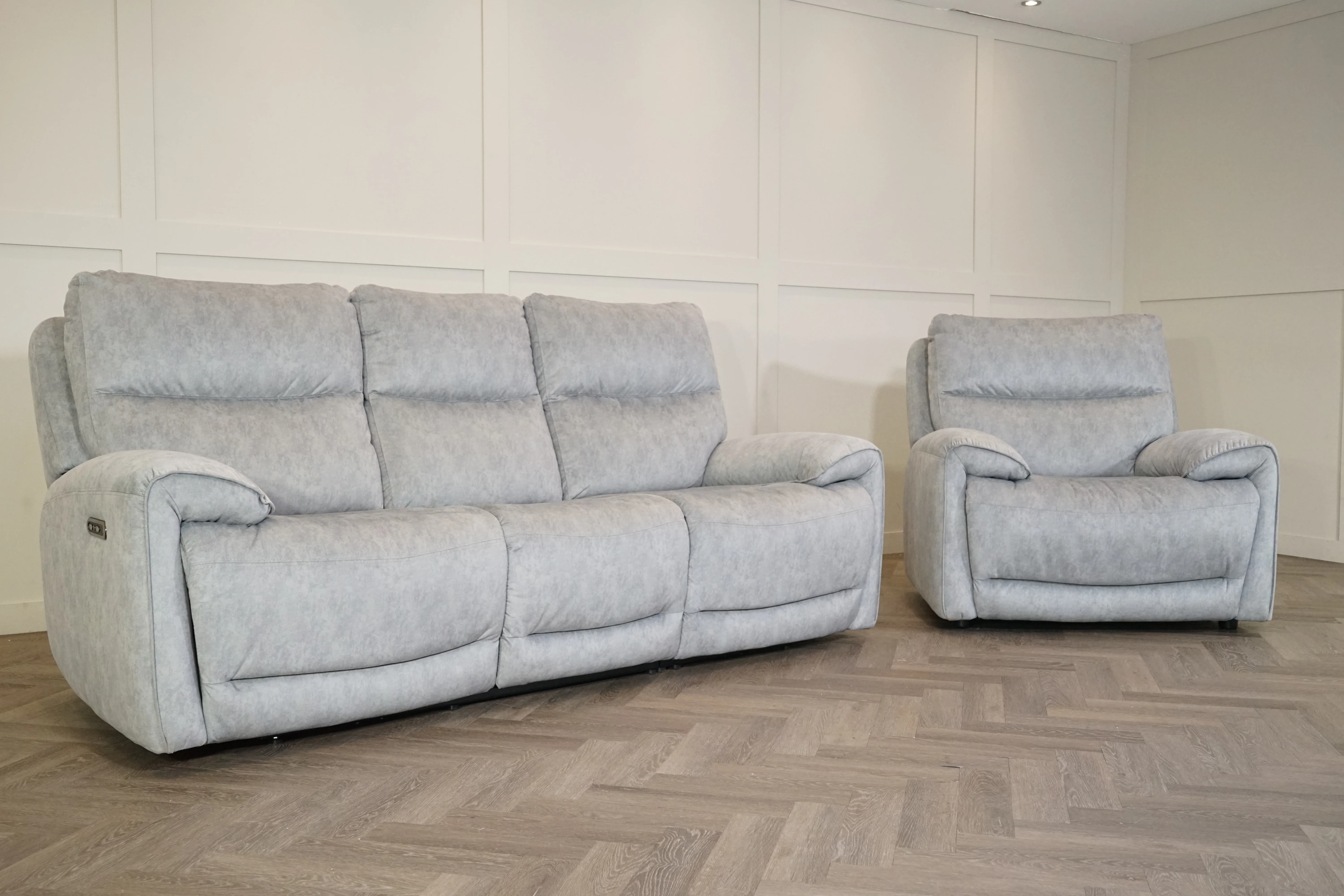 Caldbeck Fabric 3 Seater Power Recliner Sofa & Static Armchair, Artemisia Grey - Image 10