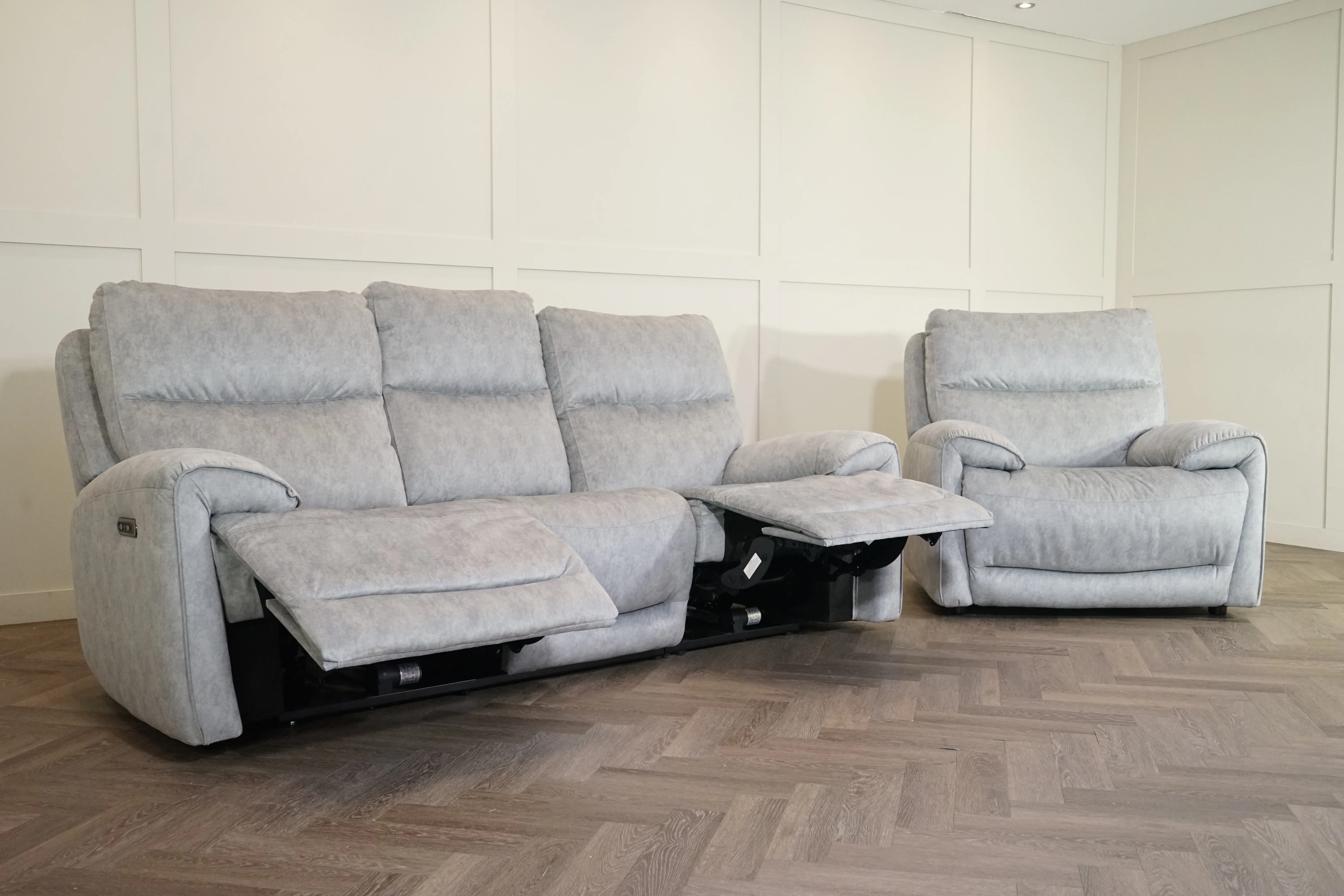 Caldbeck Fabric 3 Seater Power Recliner Sofa & Static Armchair, Artemisia Grey - Image 11
