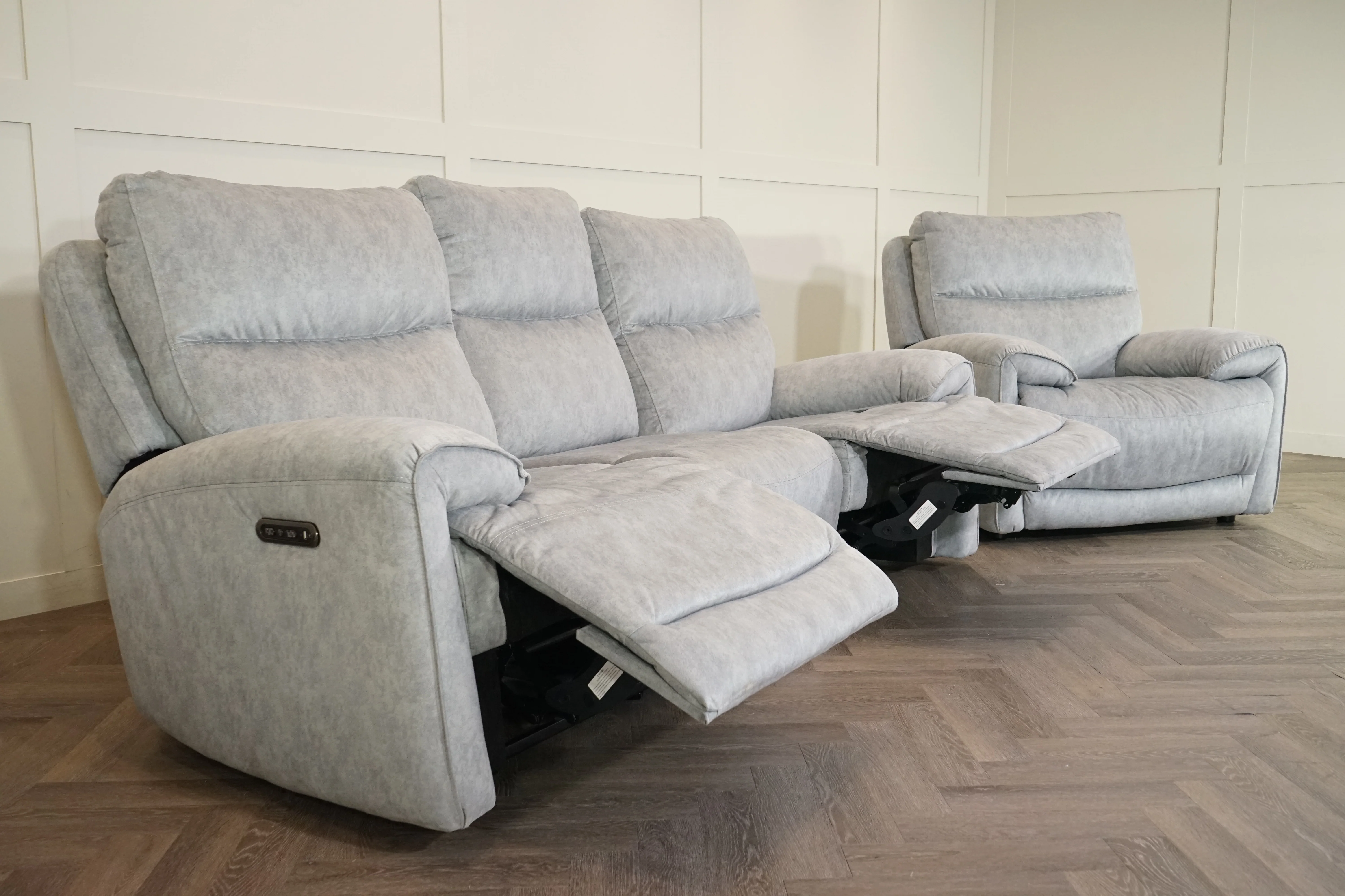 Caldbeck Fabric 3 Seater Power Recliner Sofa & Static Armchair, Artemisia Grey - Image 14