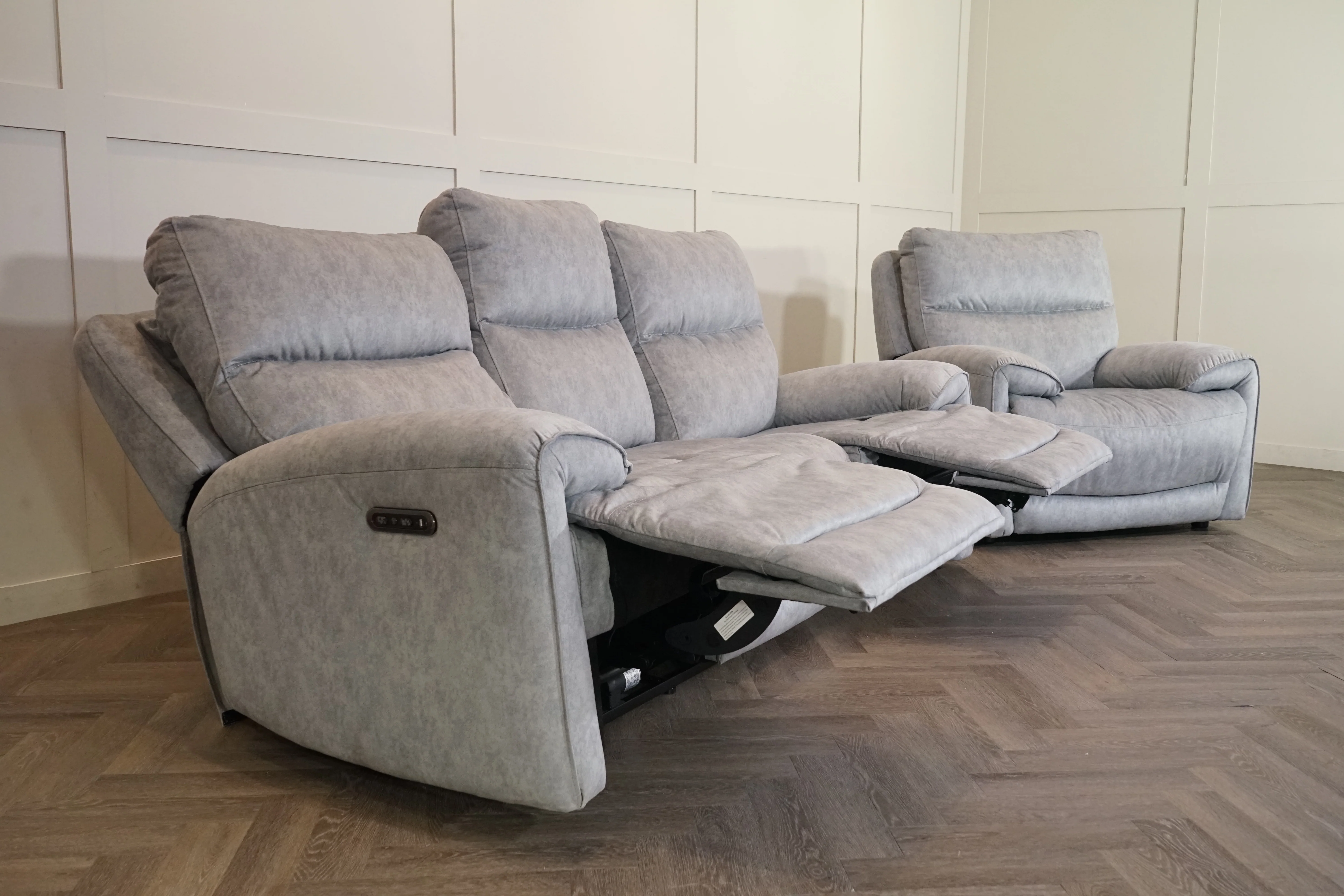 Caldbeck Fabric 3 Seater Power Recliner Sofa & Static Armchair, Artemisia Grey - Image 15