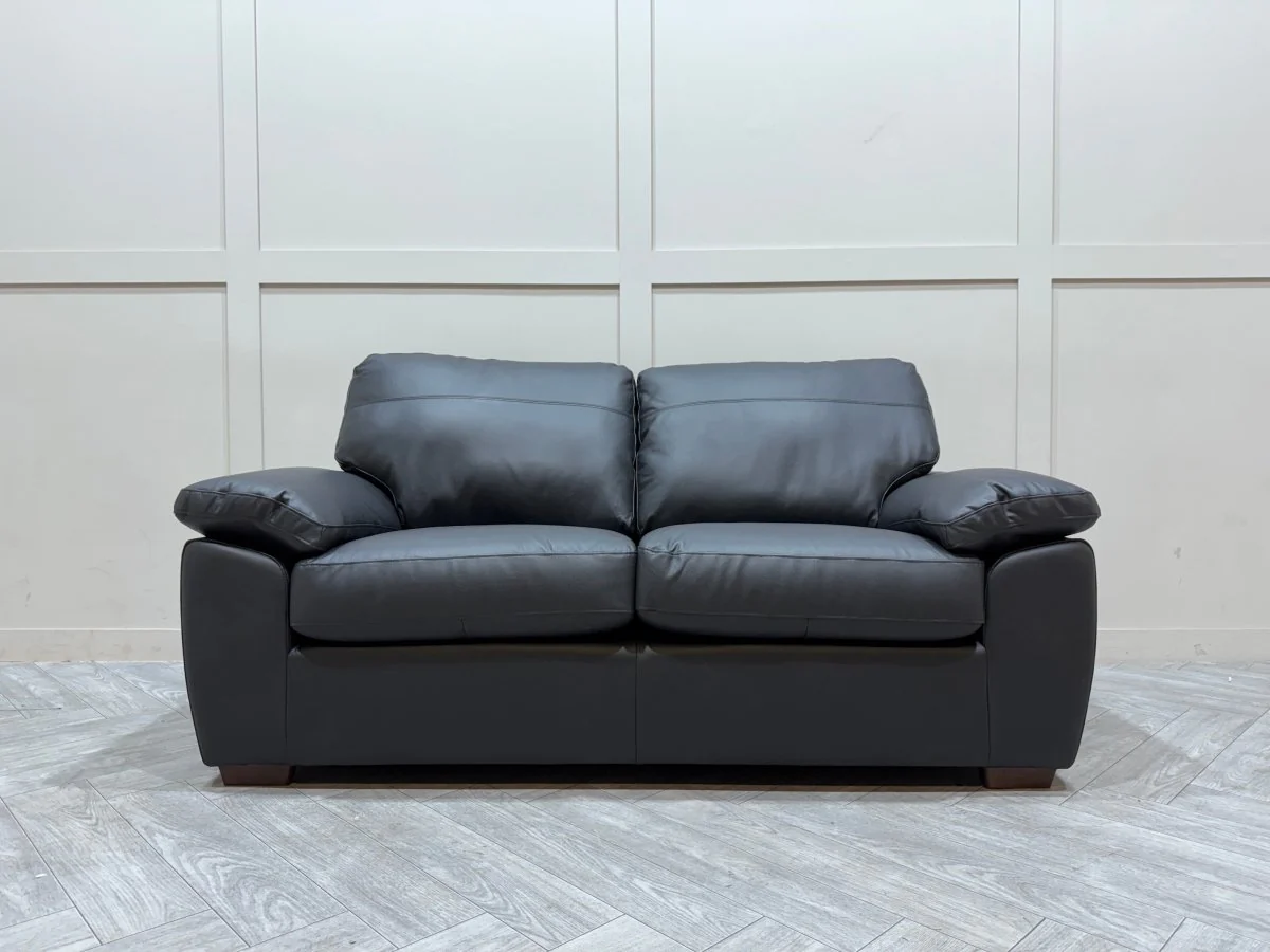Camden Medium 2 Seater Leather Sofa, Matt Black - Image 3