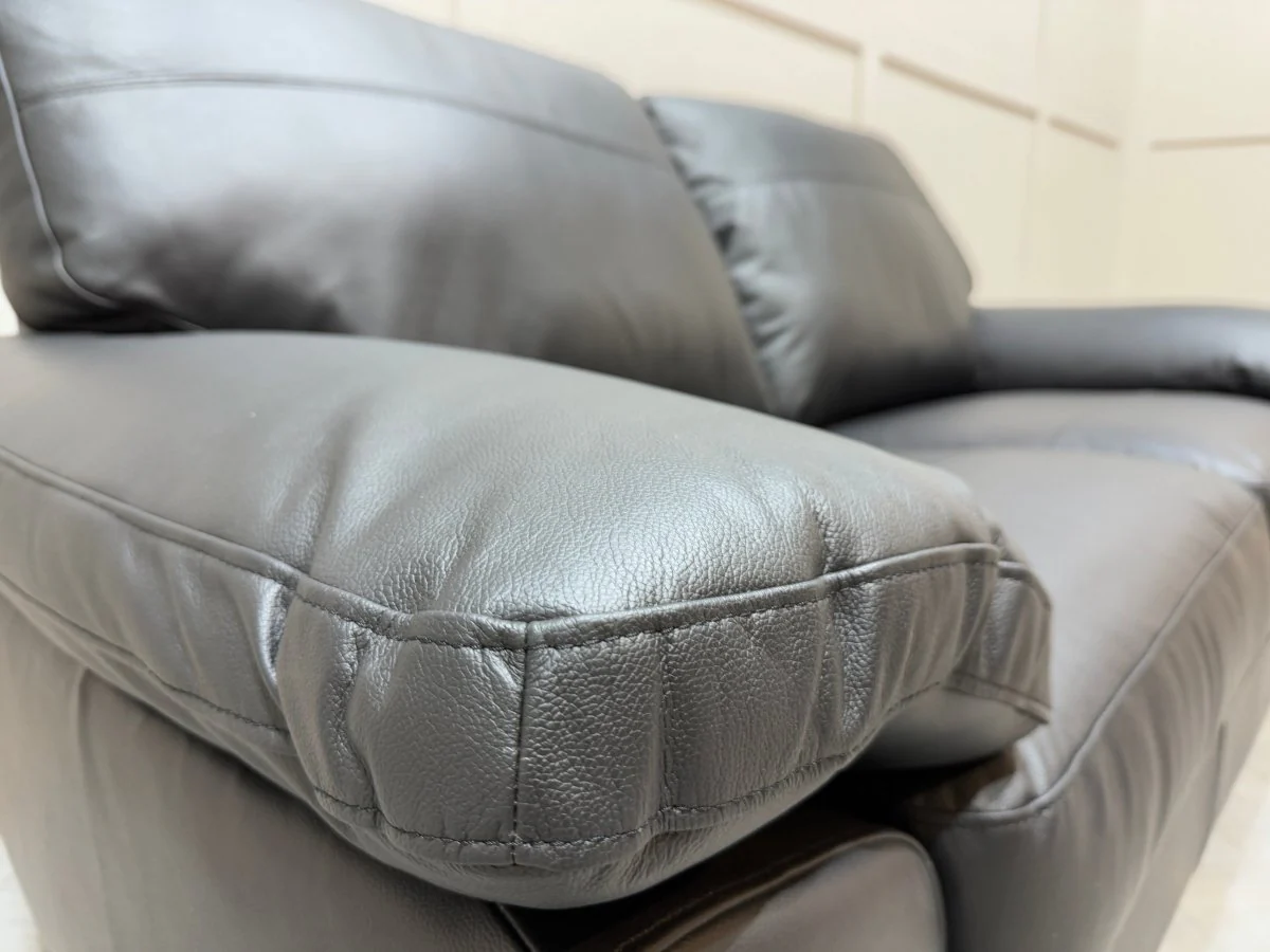 Camden Medium 2 Seater Leather Sofa, Matt Black - Image 4
