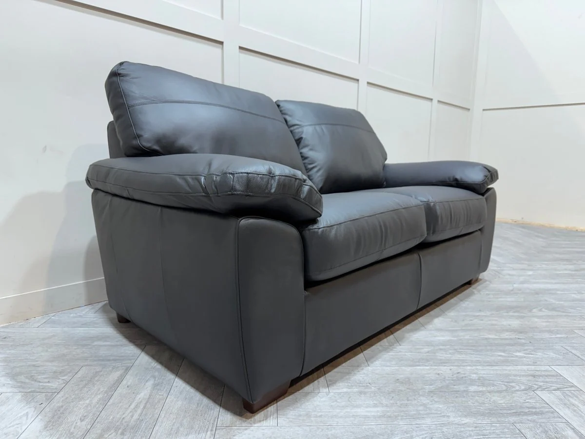 Camden Medium 2 Seater Leather Sofa, Matt Black - Image 7