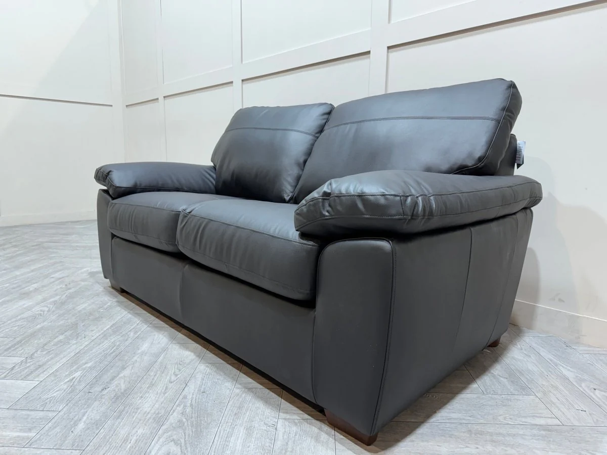 Camden Medium 2 Seater Leather Sofa, Matt Black - Image 9