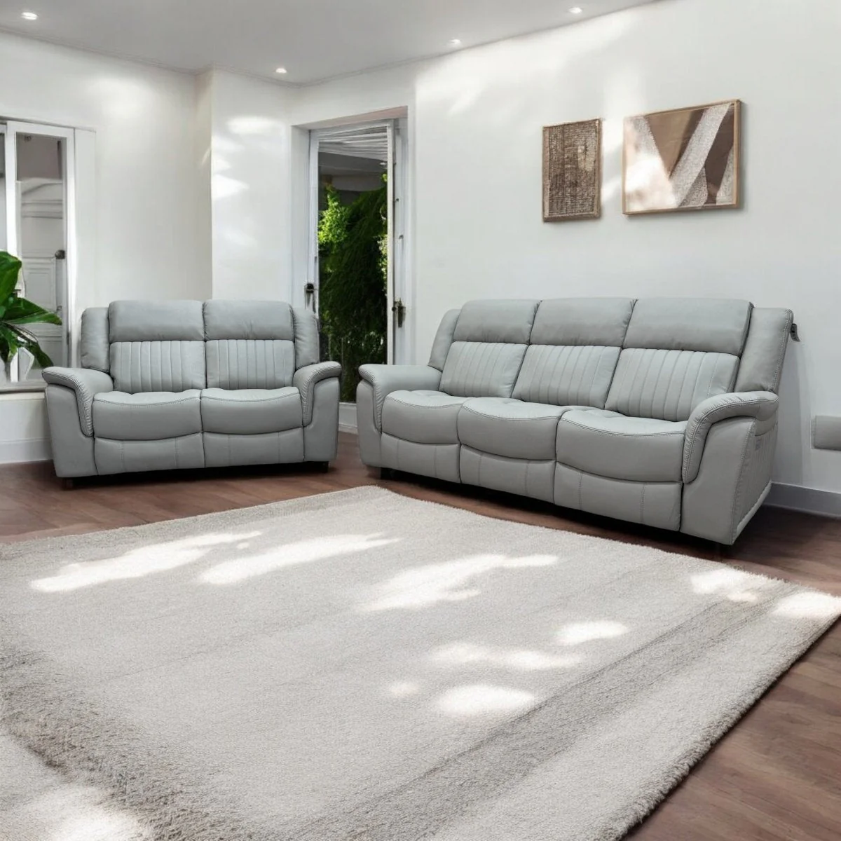 Domino Power Reclining 3 + 2 Seater Sofa, Dark Grey Leather - Image 3