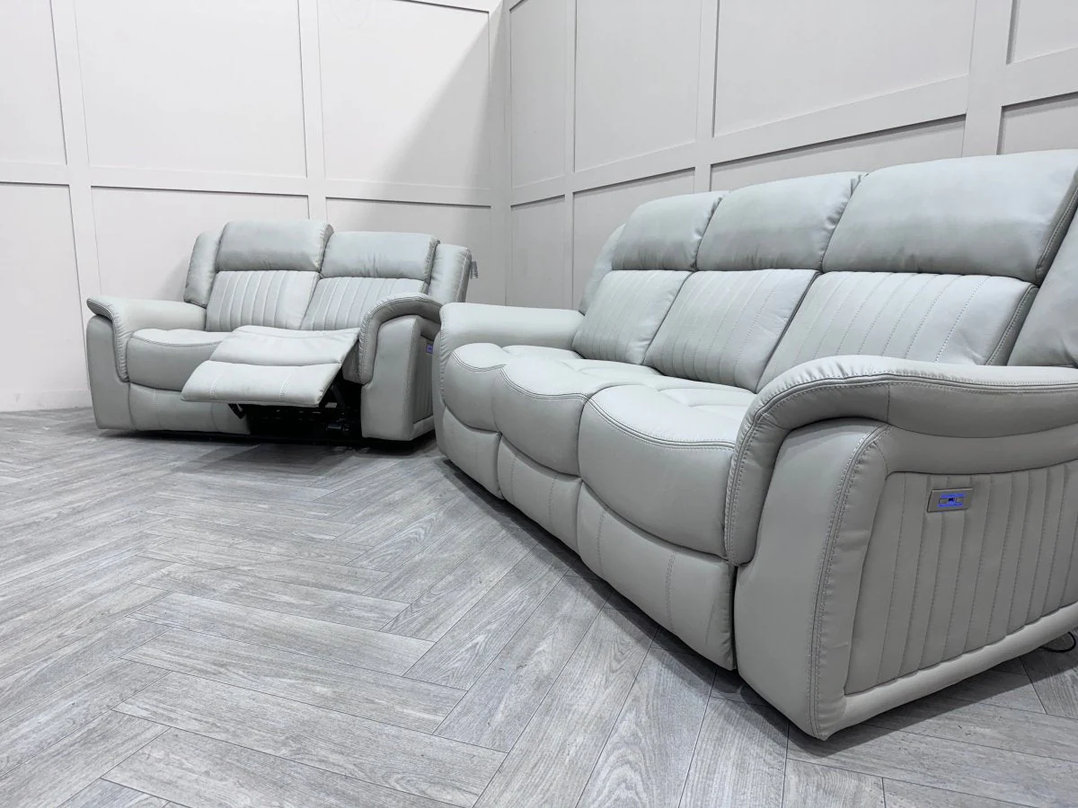 Domino Power Reclining 3 + 2 Seater Sofa, Dark Grey Leather - Image 5