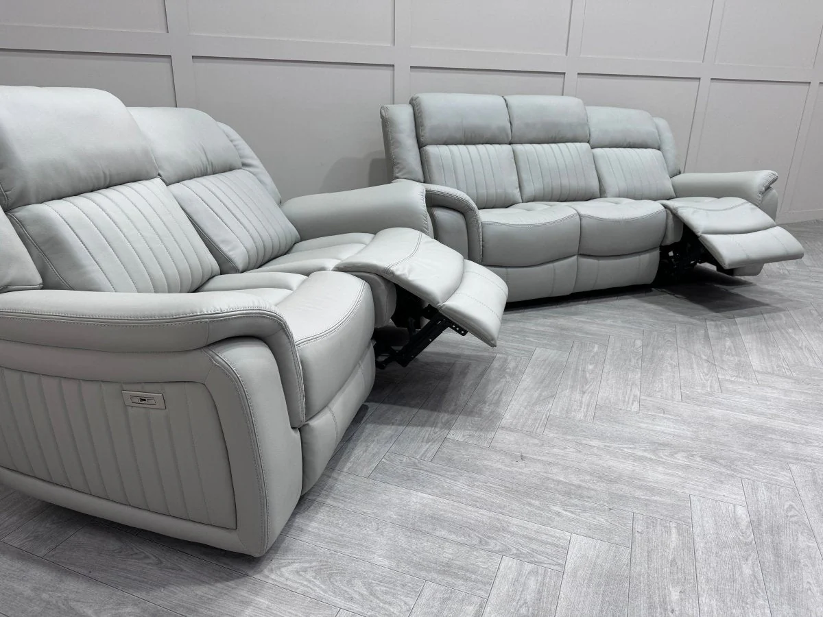 Domino Power Reclining 3 + 2 Seater Sofa, Dark Grey Leather - Image 8
