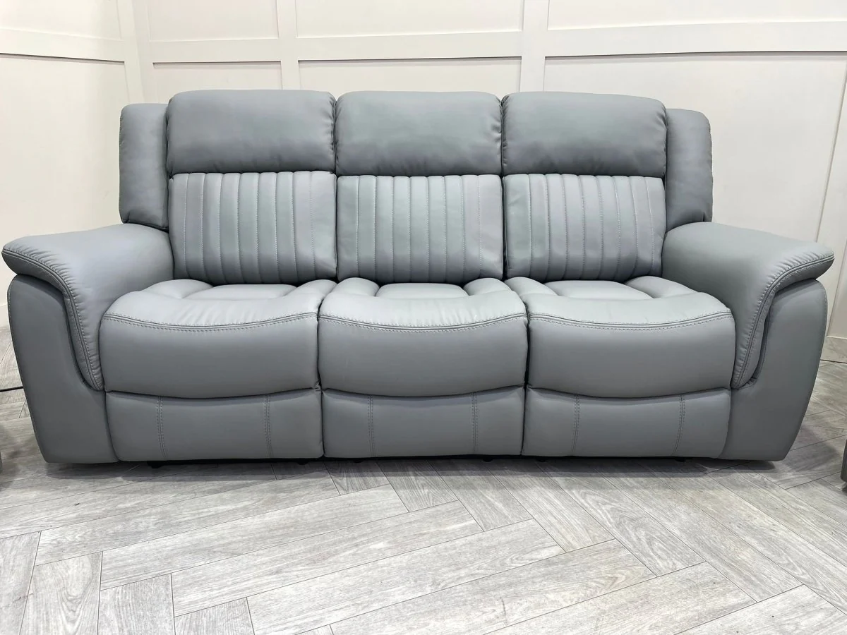 Domino Power Reclining 3 Seater Sofa & 2 Armchairs, Dark Grey Leather - Image 13