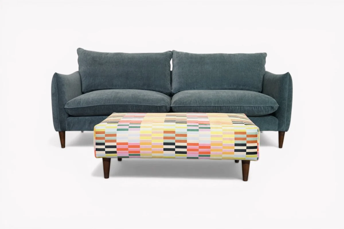 Glenmore 3 Seater Sofa & Contrast Footstool, Soft Chenille Topaz / Patterned