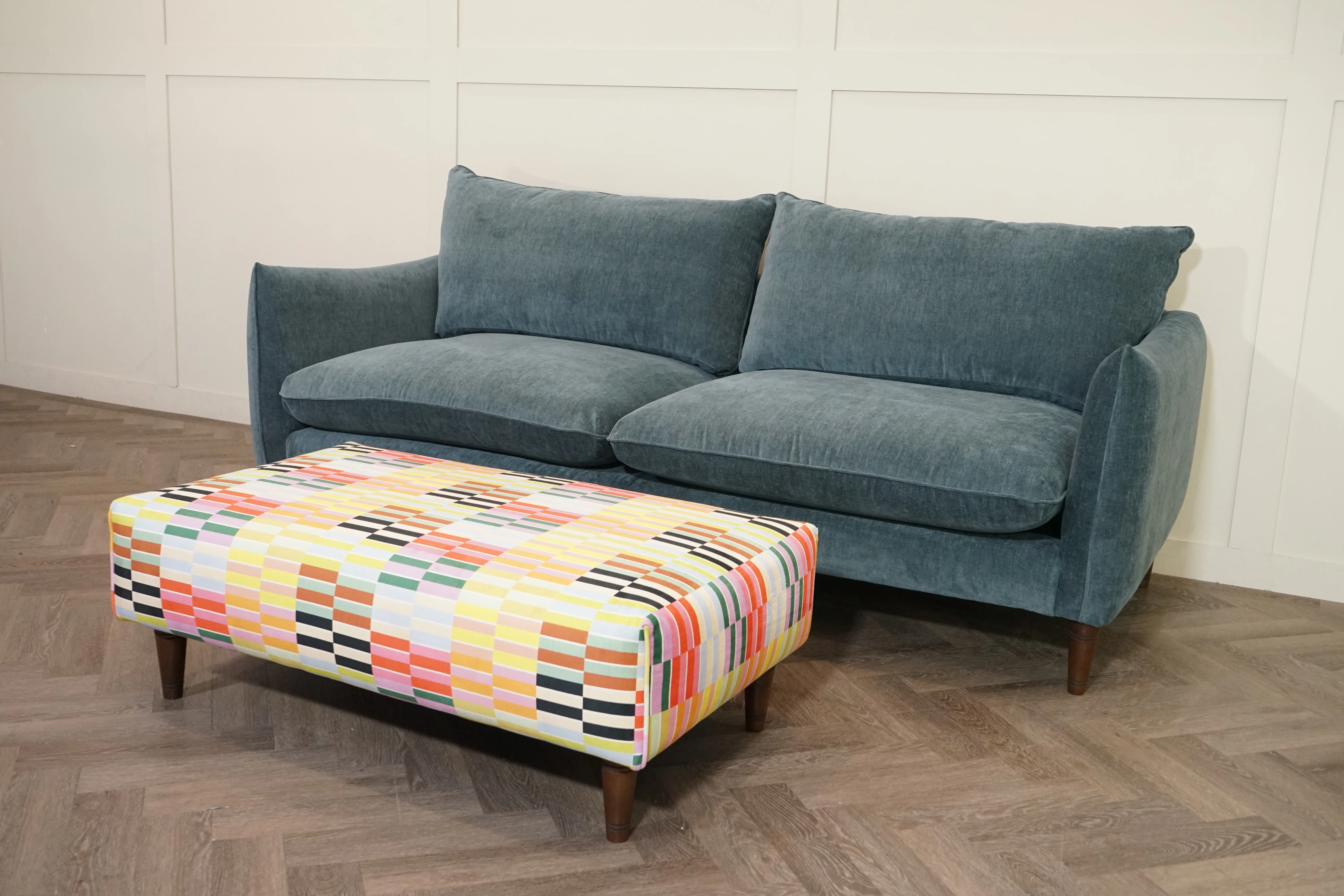 Glenmore 3 Seater Sofa & Contrast Footstool, Soft Chenille Topaz / Patterned - Image 3
