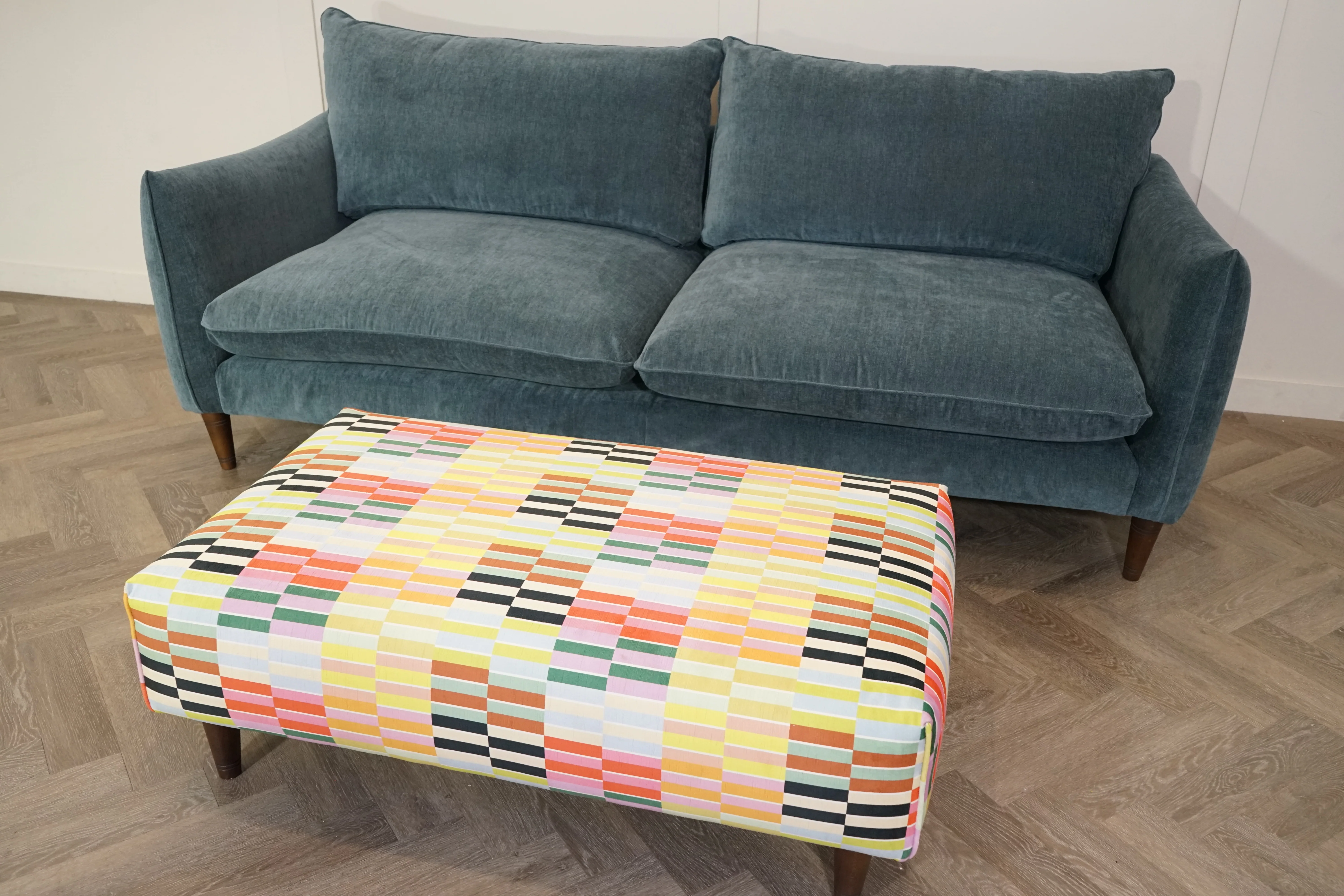 Glenmore 3 Seater Sofa & Contrast Footstool, Soft Chenille Topaz / Patterned - Image 7