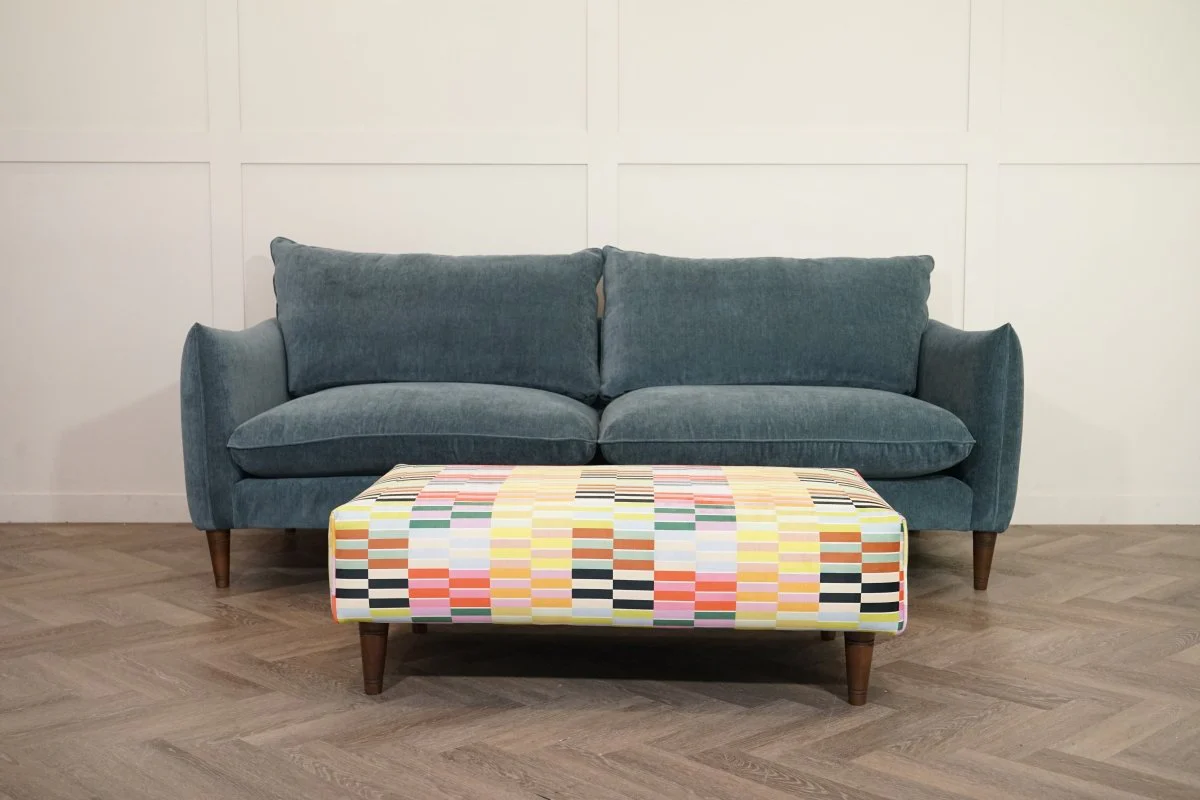 Glenmore 3 Seater Sofa & Contrast Footstool, Soft Chenille Topaz / Patterned - Image 9