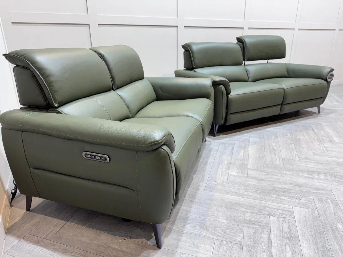 Jade 3 + 2 Seater Leather Power Reclining Sofa with Telescopic Headrests, Pine - Image 12