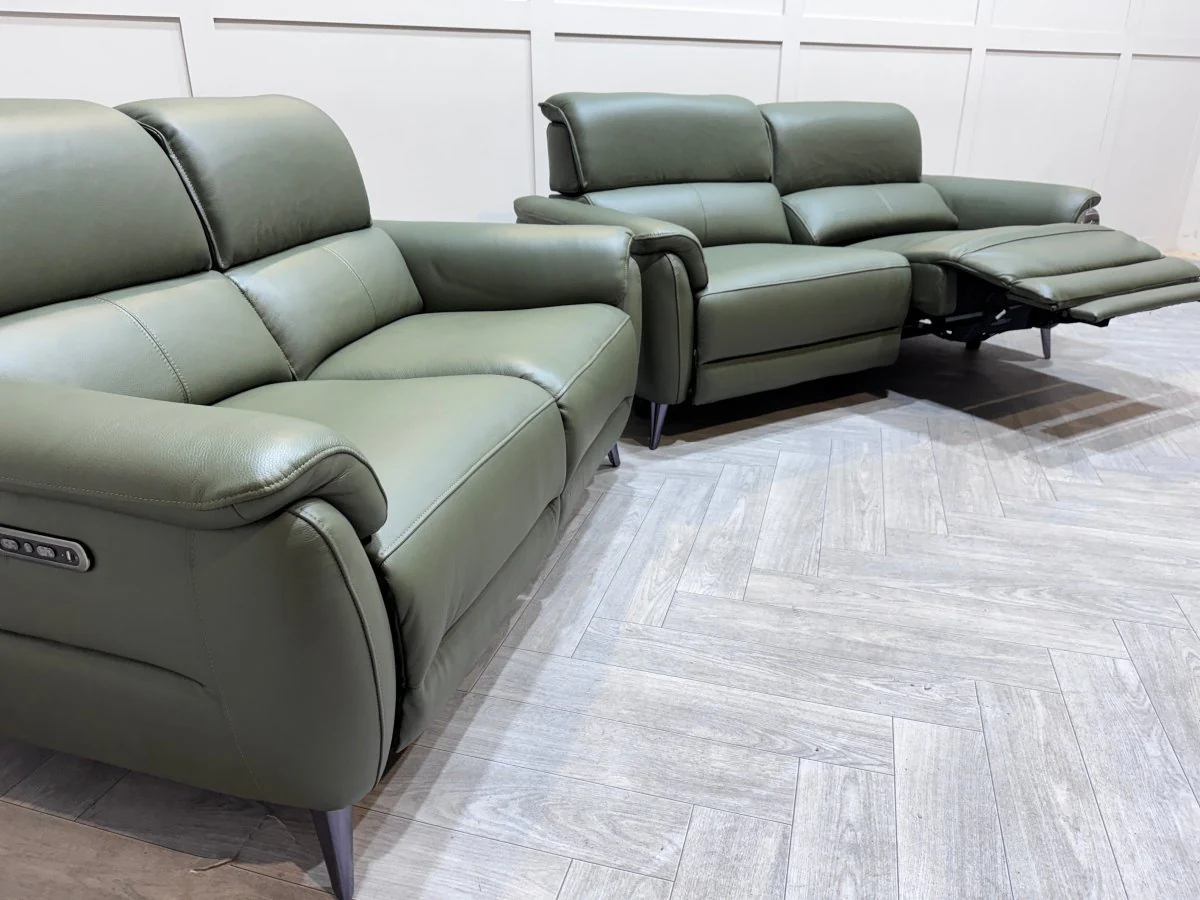 Jade 3 + 2 Seater Leather Power Reclining Sofa with Telescopic Headrests, Pine - Image 16