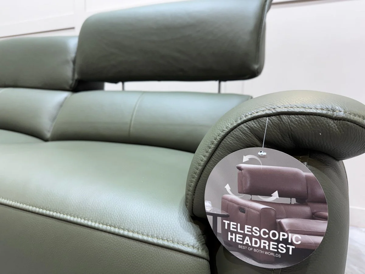 Jade 3 + 2 Seater Leather Power Reclining Sofa with Telescopic Headrests, Pine - Image 4