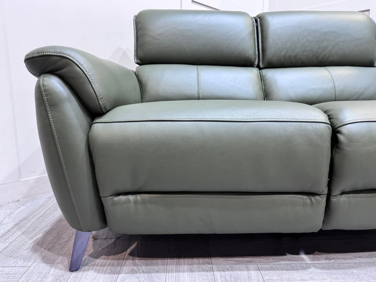 Jade 3 + 2 Seater Leather Power Reclining Sofa with Telescopic Headrests, Pine - Image 9
