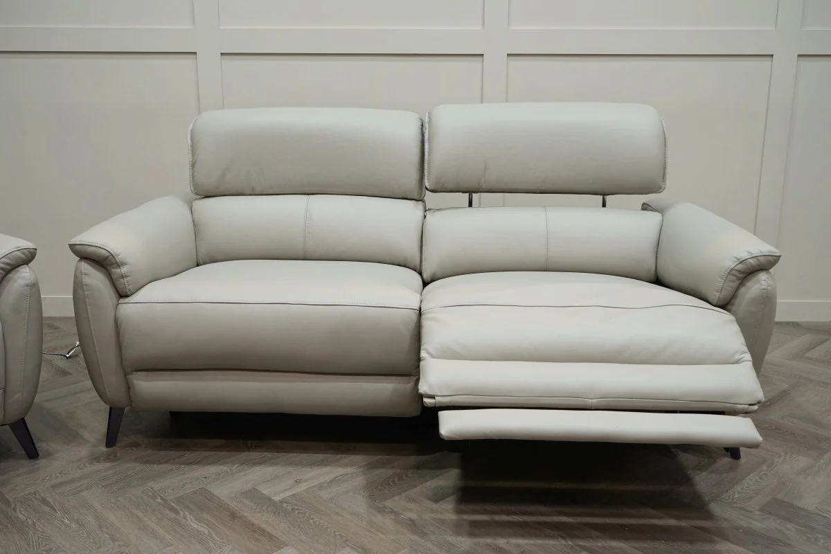Jade 3 + 2 Seater Leather Power Reclining Sofa with Telescopic Headrests, Lead Grey - Image 11