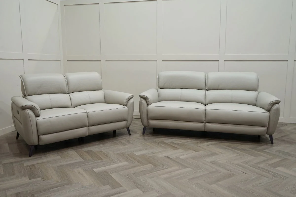 Jade 3 + 2 Seater Leather Power Reclining Sofa with Telescopic Headrests, Lead Grey - Image 14
