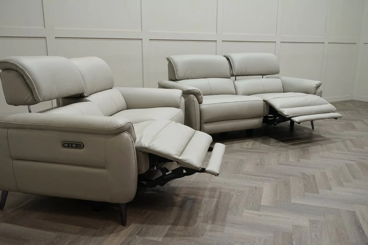 Jade 3 + 2 Seater Leather Power Reclining Sofa with Telescopic Headrests, Lead Grey - Image 3