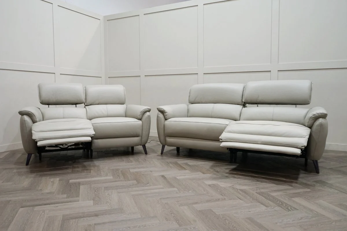 Jade 3 + 2 Seater Leather Power Reclining Sofa with Telescopic Headrests, Lead Grey - Image 9