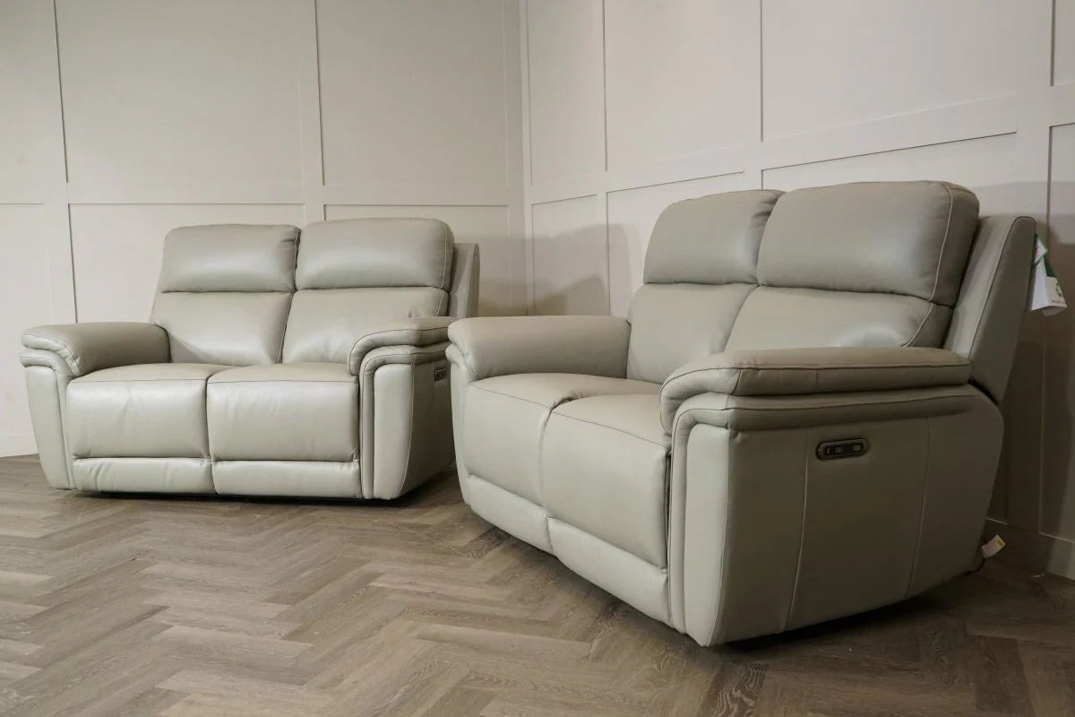 Maer 2 + 2 Seater Leather Power Reclining Sofa Set, Cloudy Grey - Image 6