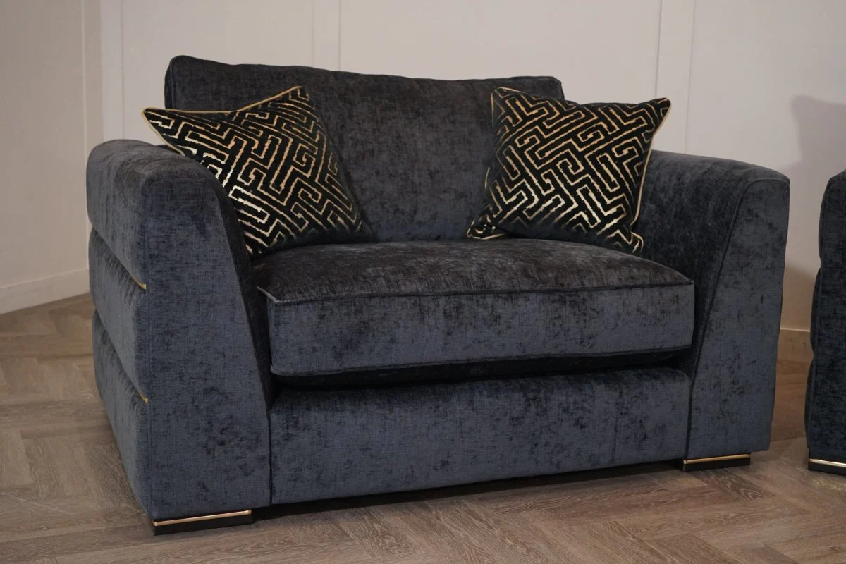 Magnifico 4 Seater Sofa & Snuggler, Black  / Gold Mix Chenille FREE Footstool - Image 10