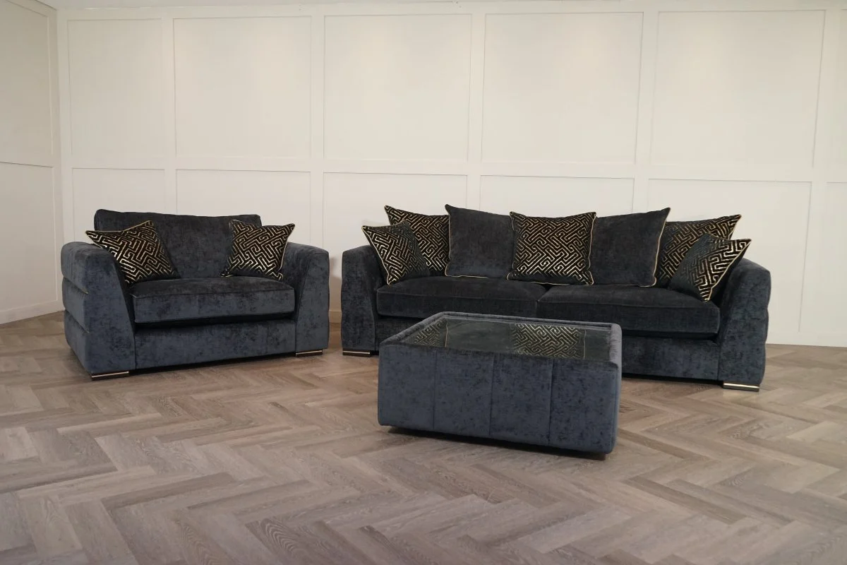 Magnifico 4 Seater Sofa & Snuggler, Black  / Gold Mix Chenille FREE Footstool - Image 4