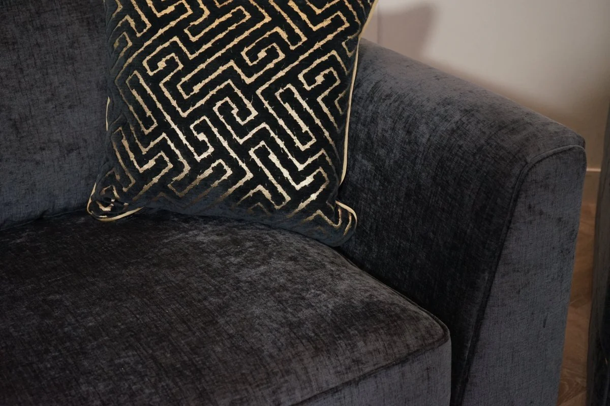 Magnifico 4 Seater Sofa & Snuggler, Black  / Gold Mix Chenille FREE Footstool - Image 5