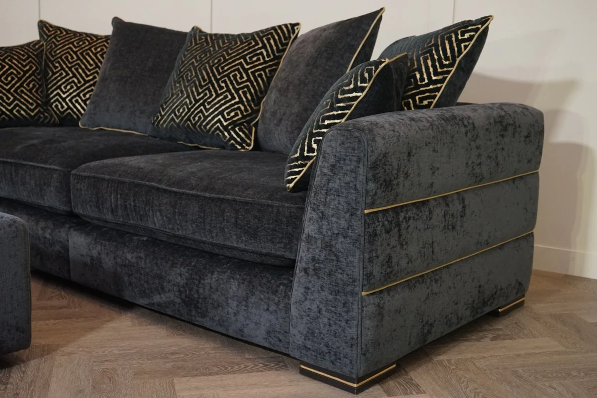 Magnifico 4 Seater Sofa & Snuggler, Black  / Gold Mix Chenille FREE Footstool - Image 6