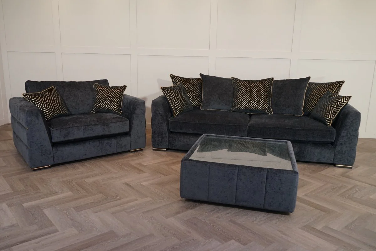 Magnifico 4 Seater Sofa & Snuggler, Black  / Gold Mix Chenille FREE Footstool - Image 7