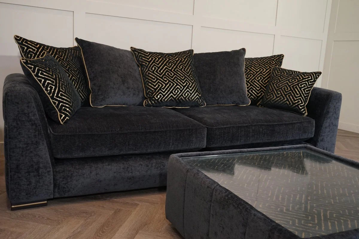 Magnifico 4 Seater Sofa & Snuggler, Black  / Gold Mix Chenille FREE Footstool - Image 9