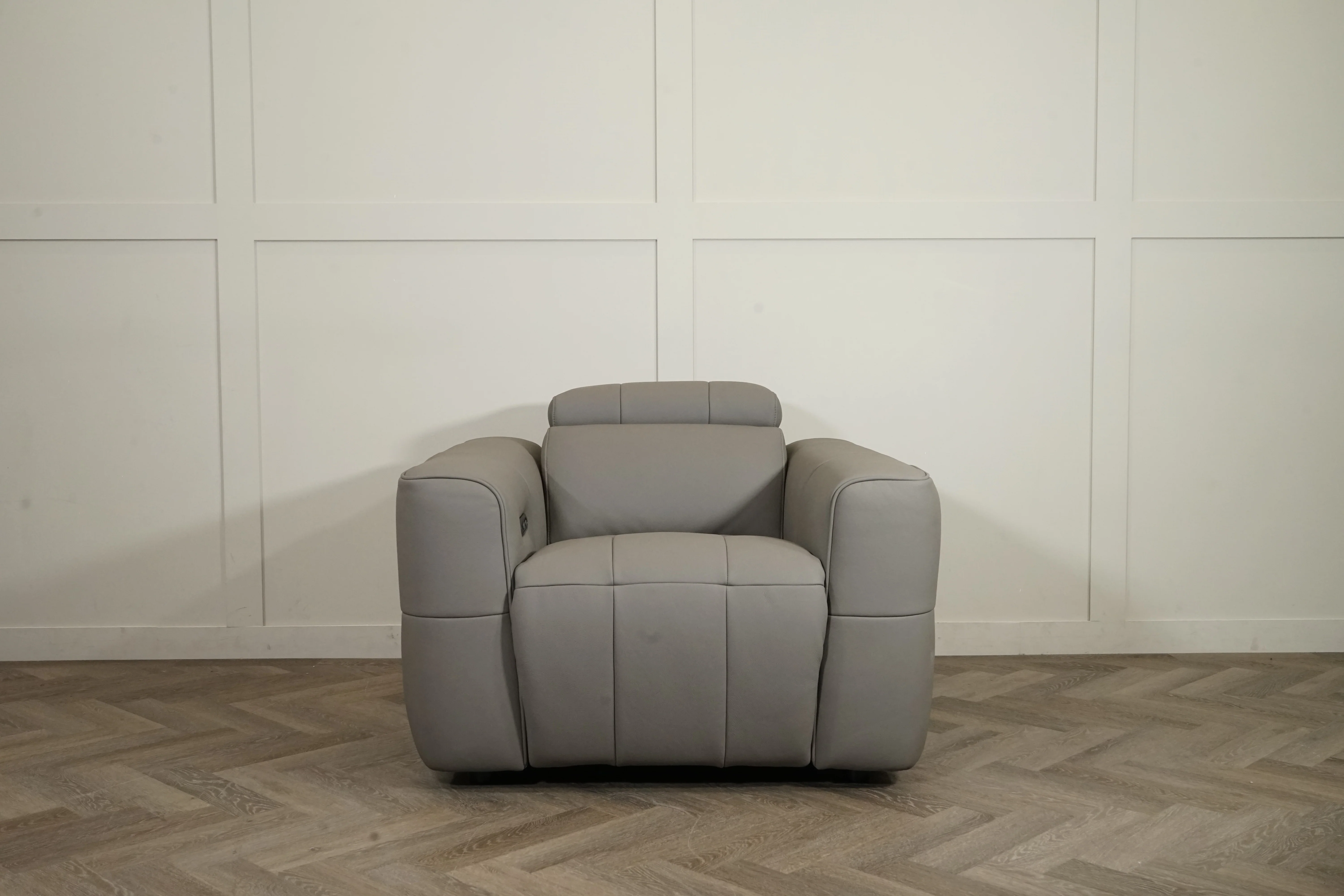 Evolution Leather Recliner Armchair, Power Foot / Tilt Headrests, Elephant Grey - Image 3