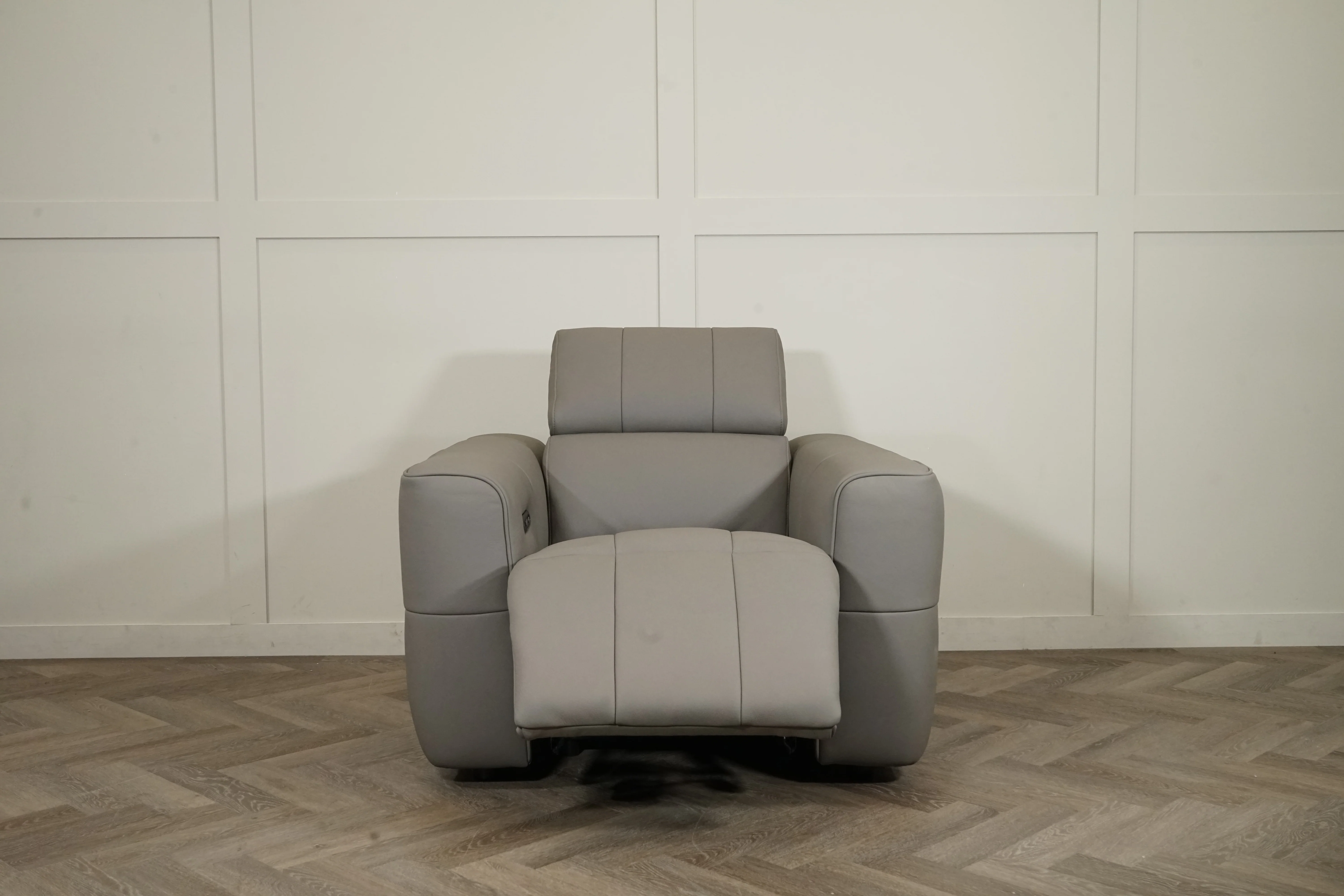 Evolution Leather Recliner Armchair, Power Foot / Tilt Headrests, Elephant Grey - Image 4