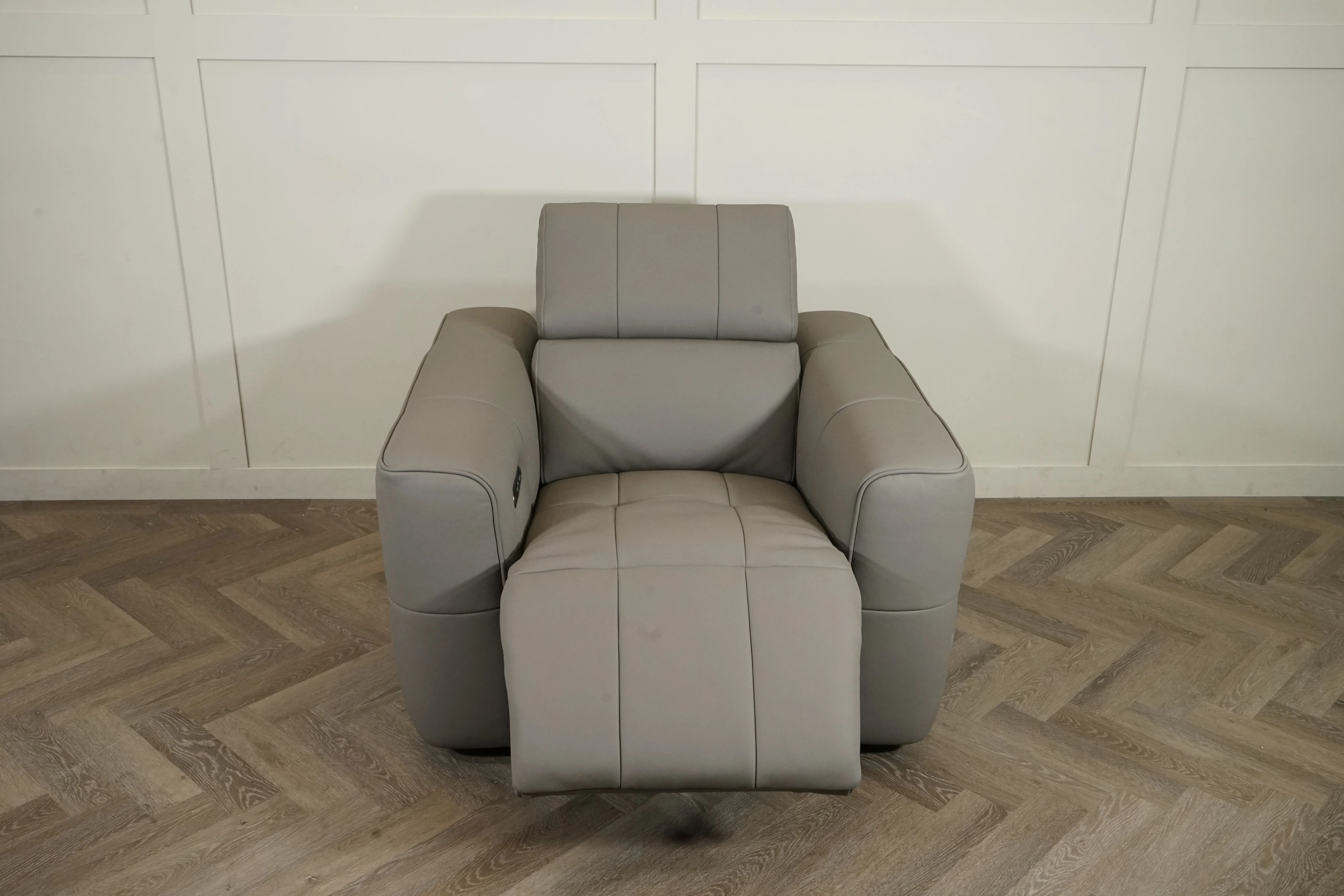 Evolution Leather Recliner Armchair, Power Foot / Tilt Headrests, Elephant Grey - Image 5