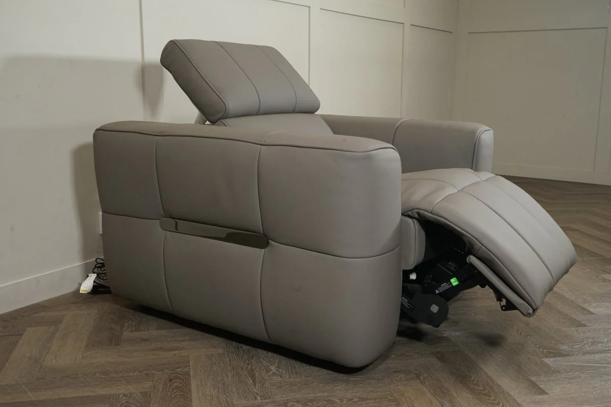 Evolution Leather Recliner Armchair, Power Foot / Tilt Headrests, Elephant Grey - Image 6