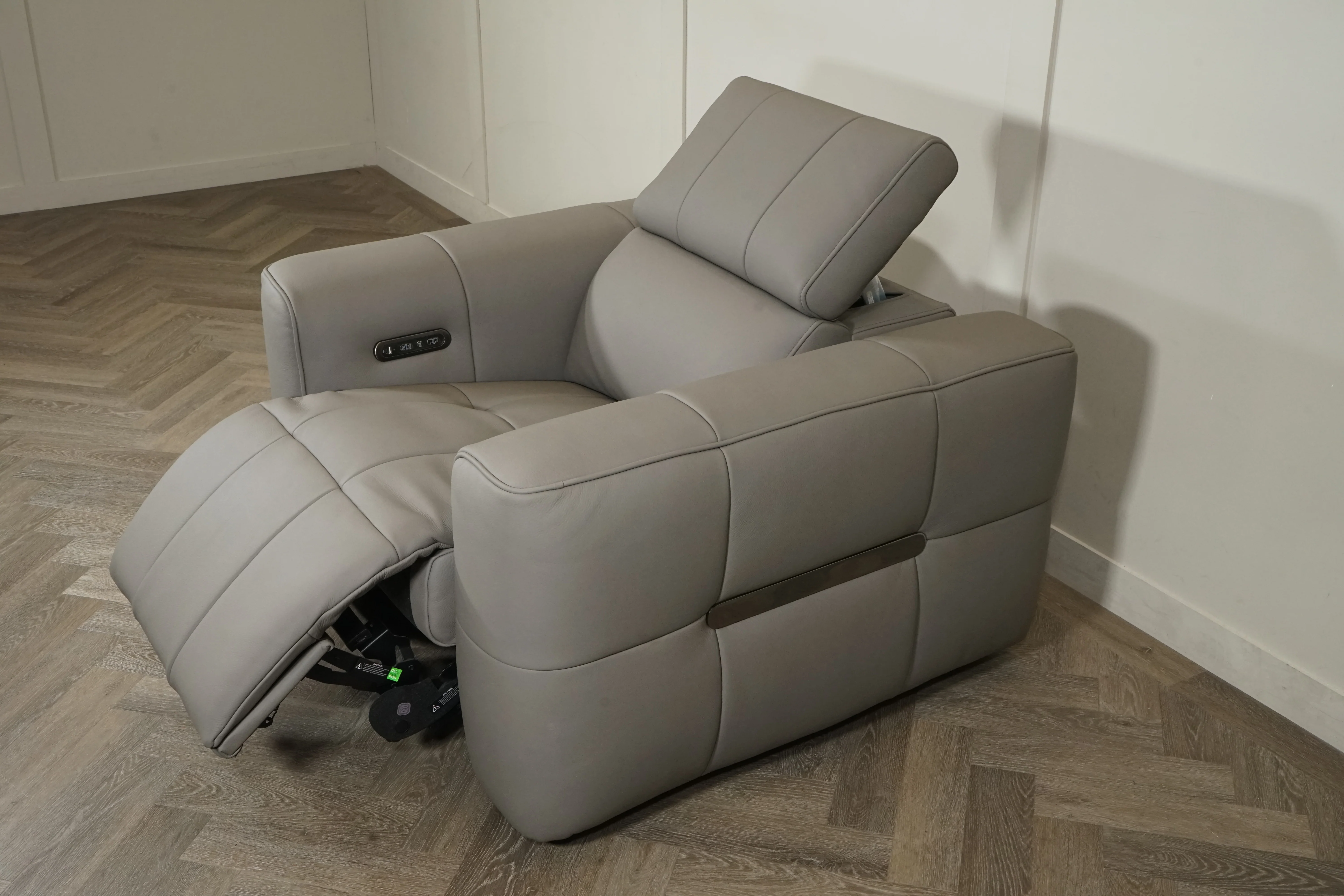 Evolution Leather Recliner Armchair, Power Foot / Tilt Headrests, Elephant Grey - Image 9