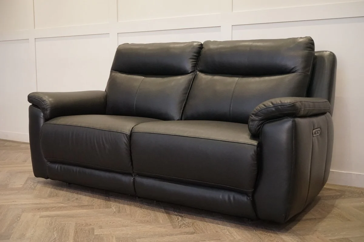 Navona 3 Seater Power Recliner Leather Sofa, Florida Black - Image 3
