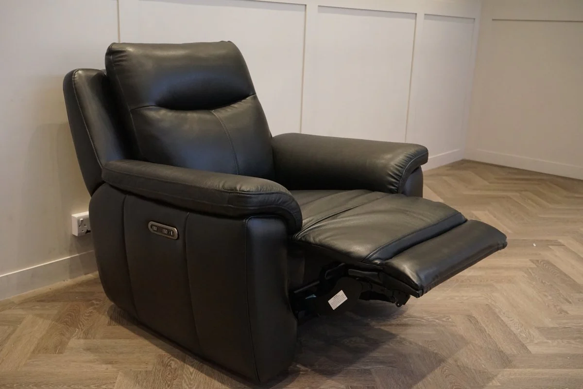 Navona 3+1 Power Recliner Leather Sofa Set, Florida Black - Image 8