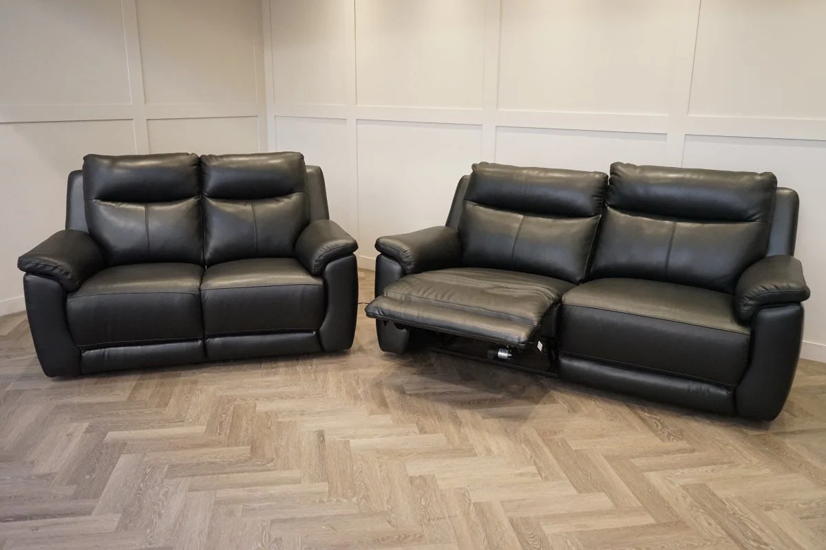 Navona 3+2 Seater Power Recliner Leather Sofa, Florida Black - Image 12