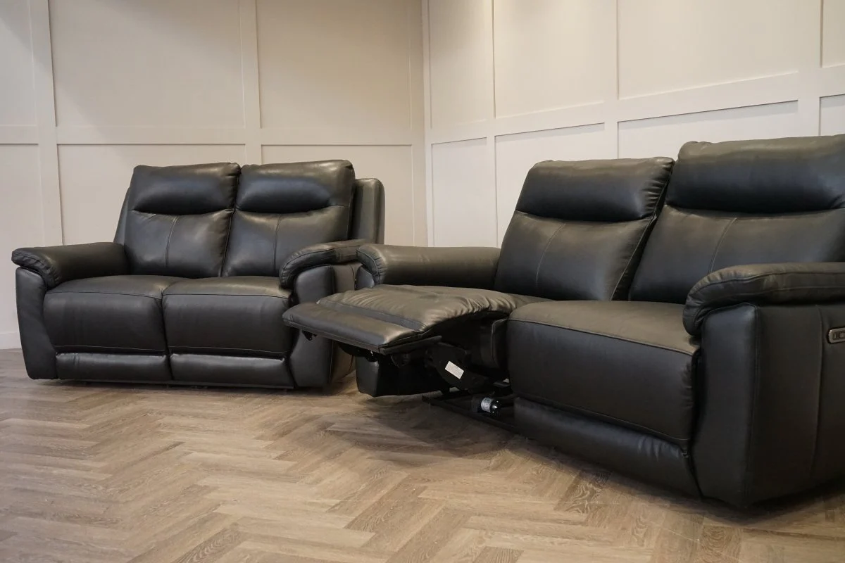 Navona 3+2 Seater Power Recliner Leather Sofa, Florida Black - Image 3