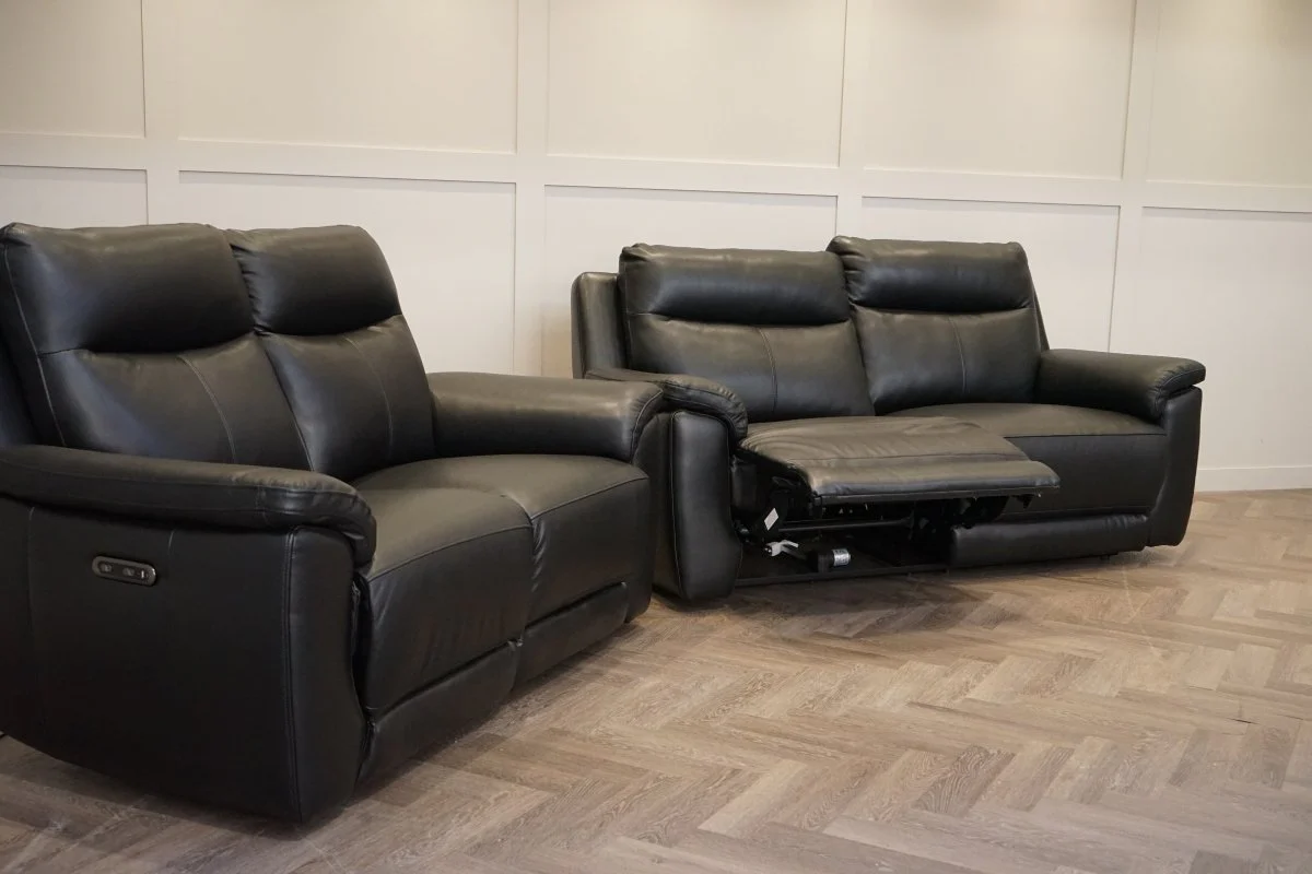 Navona 3+2 Seater Power Recliner Leather Sofa, Florida Black - Image 8