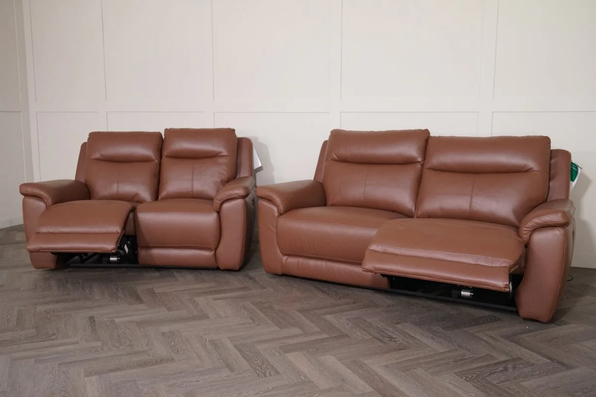 Navona Leather 3 & 2 Seater Power Recliner Sofa, Arden Mocha - Image 10