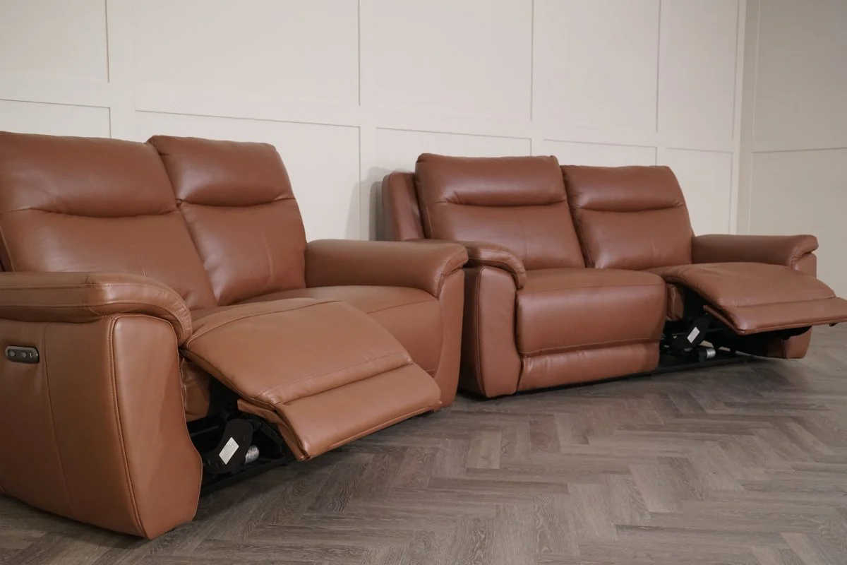 Navona Leather 3 & 2 Seater Power Recliner Sofa, Arden Mocha - Image 9