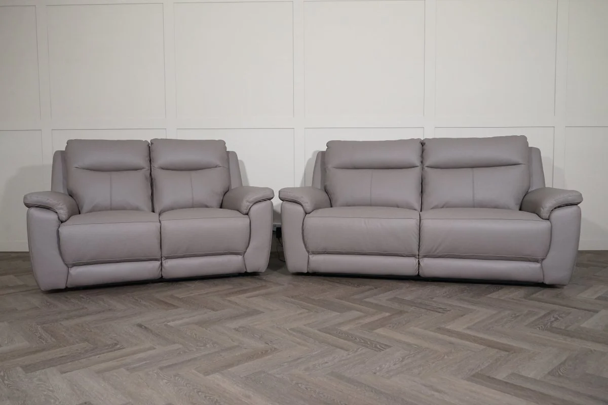 Navona Leather 3 & 2 Seater Power Recliner Sofa, Club Grey - Image 4